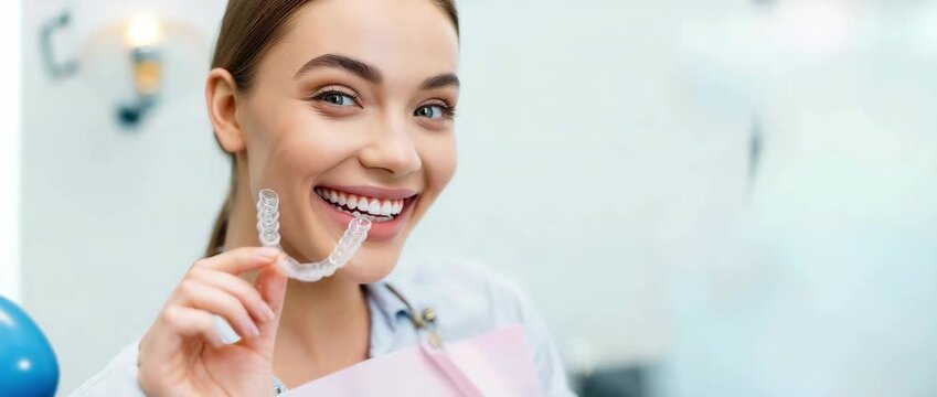 Night dental splint for bruxism management banner, occlusal guard appliance demonstration in sleep dentistry, teeth grinding prevention, temporomandibular joint disorder protection