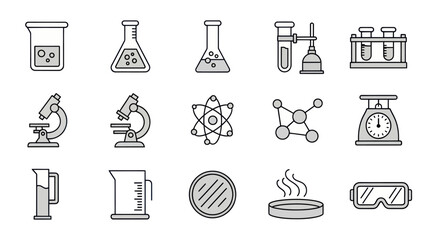 Science Icons Set: Chemistry, Biology, Research and Laboratory Equipment