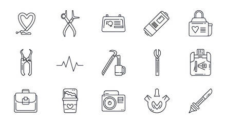 Set of Icons: Medical, Business, Love, and Craft Tools