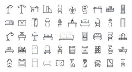 Fototapeta premium Set of simple hand-drawn furniture and home decor icons