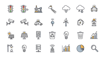 Smart City Icons: Technology, Environment, Security, and Energy Solutions © Botol