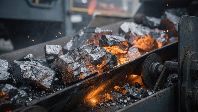 Closeup of steel slag being processed for recycled metal feedstock highlighting the transformation of industrial byproducts into sustainable pigment raw materials.