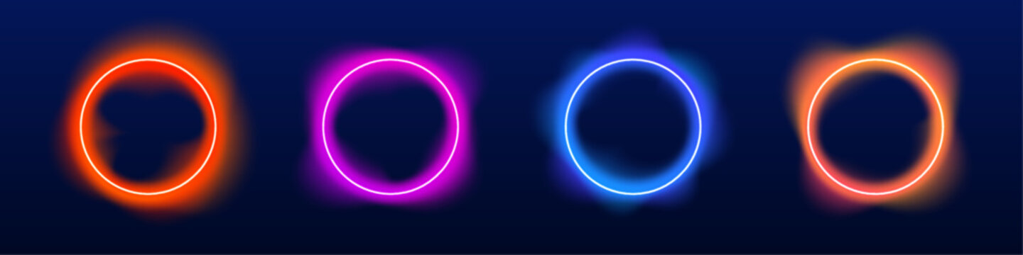 Glowing neon circle pulses with fluid gradient energy. Reflective blot drops enhance the luminous surface and depth. The illustration conveys dynamic motion and modern aesthetics.