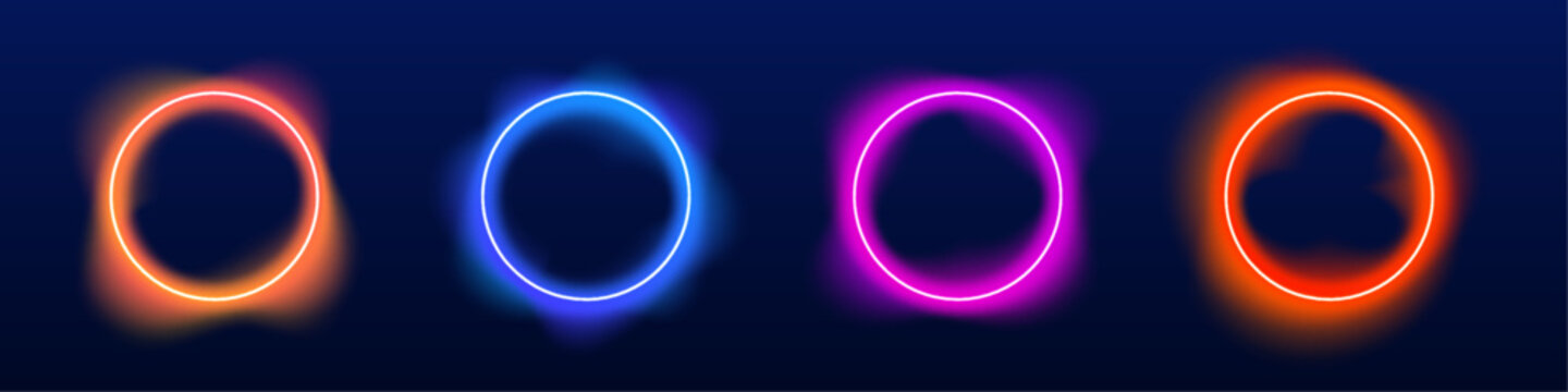 Abstract neon circle glows with fluid blue and green gradients. Reflective blot drops shimmer across the smooth rounded form. The illustration conveys futuristic energy and digital motion.