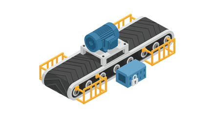 Conveyor Belt System with Blue Containers.