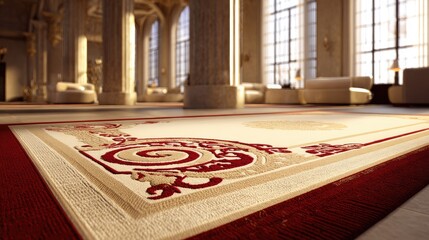 Elegant room interior detailed carpet with decorative elements and natural light