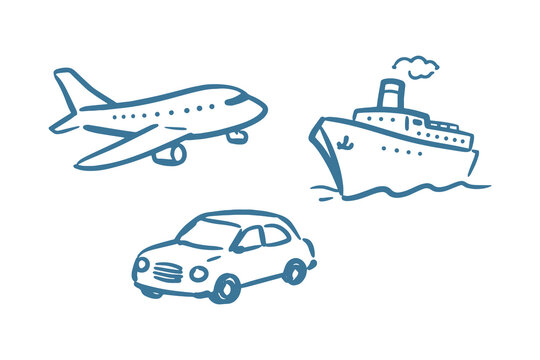Transport plane ship car doodle sketch vector illustration