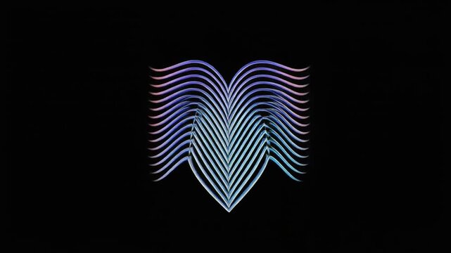 Abstract, geometric design featuring curved, parallel lines in shades of blue and white on black background