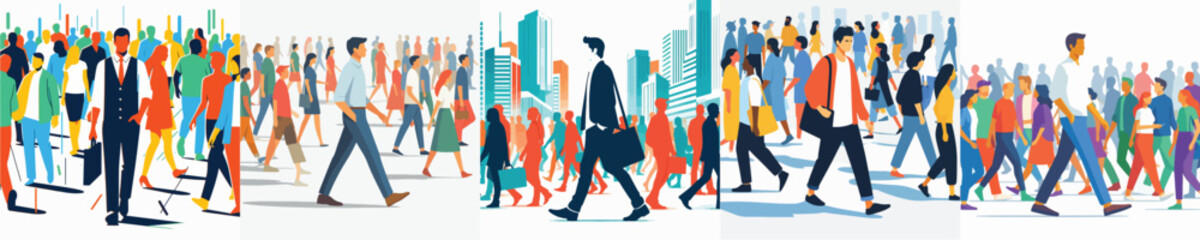 Vector of a man walking in crowd people