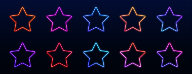 Fototapeta premium Multicolor neon stars float in abstract glowing composition. Smooth gradient transitions enhance futuristic digital style. Ideal transparent PNG for banners, UI kits, and modern design projects. PNG