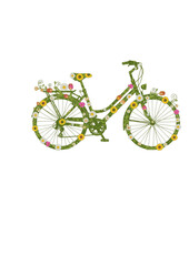 Eco Friendly Bicycle with Flowers Silhouette. Urban Sustainability and Green City Transport Concept Vector Illustration.