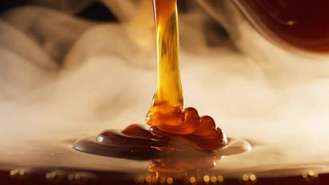 Honey Pouring onto a Surface Slow Motion.