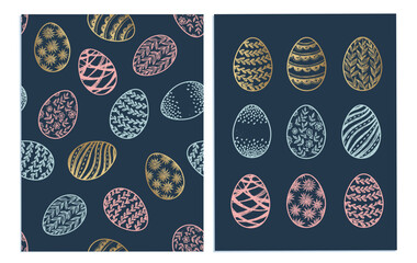 Easter eggs set on blue	
