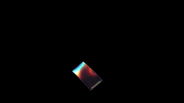 A Japanese Punctuation "読点" with various colors of light sparkling on its glass-like surface with alpha channel. Seamless loop video.