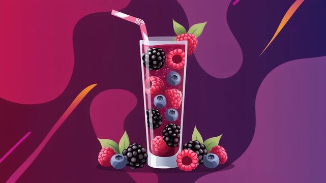 Berry Bliss in a Glass: A vibrant glass showcases a colorful array of fresh berries, creating a refreshing and healthy drink. capturing the essence of fruity delight.