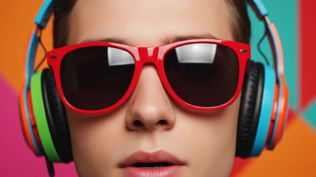 A vibrant portrait of a young man wearing red sunglasses and enjoying the music.

