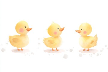 Fototapeta premium Cute Pastel Yellow Ducklings Watercolor Trio