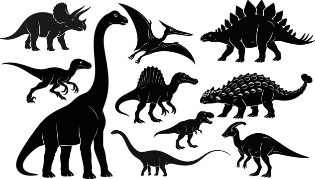 Prehistoric dinosaurs silhouette collection vector set