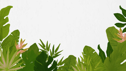 Lush Tropical Foliage and Pink Flowers Botanical Frame Design Element © kang