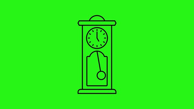 Animated vintage pendulum clock icon isolated on green screen background