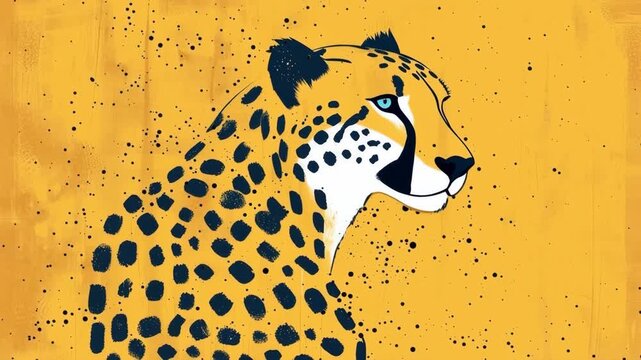 Colorful abstract cheetah animation in motion with bold design and speckled background