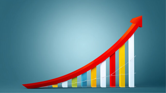 Seta ascendente em gr&aacute;fico corporativo simbolizando evolu&ccedil;&atilde;o financeira, crescimento de mercado e sucesso empresarial em investimentos