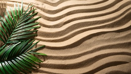 lush tropical leaves on wavy sand background nature summer and relaxation