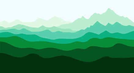 Obraz premium Gradient Green Mountain Landscape in Wavy Lines