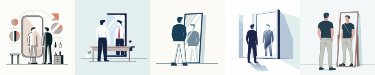 Fototapeta premium Vector of a man standing in front of mirror