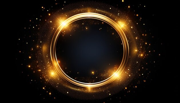 product presentation golden glitter circle glowing ring sparkle frame golden spark black background gold light effect round border design