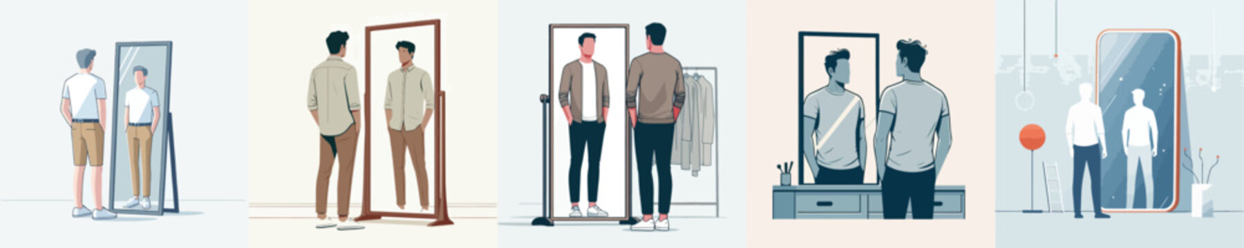 Vector of a man standing in front of mirror