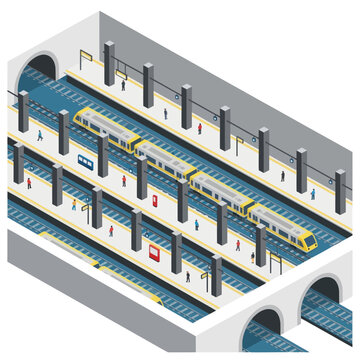 Multi Level Underground Train Station Illustration.