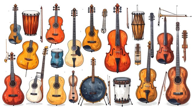 Colorful collection of musical instruments