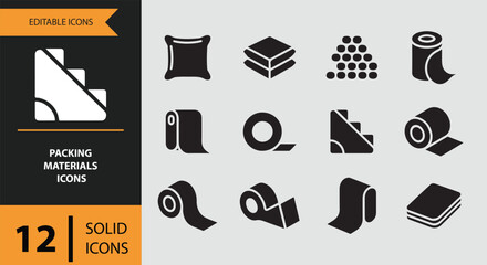Solid packing materials icons for shipping, storage, and ecommerce packaging