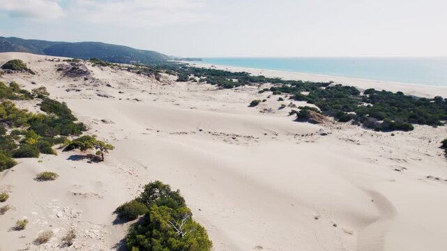 Aerial drone flying over Patara sand dunes and beach