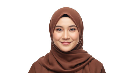 Naklejka premium A woman wearing a brown hijab with a warm and friendly smile transparent background