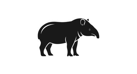 Stylized Silhouette of a Tapir Animal, Isolated on White Background
