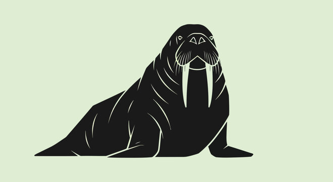 Stylized Walrus Silhouette with Tusks on Light Green Background