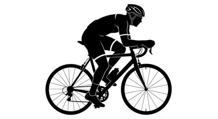 Obraz premium Silhouette of a cyclist riding a road bike depicted in a stark black and white style