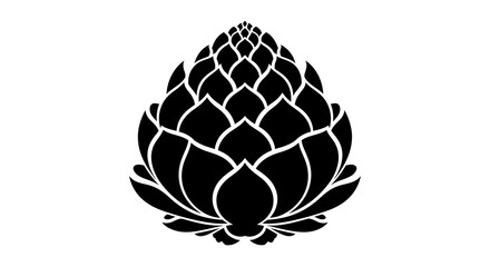 A striking black silhouette depicts a detailed artichoke showcasing its layered petal like structure high quality professional © arfanah02