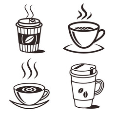 Obraz premium Coffee Cup Icons - Hot Drinks, Cafe, Takeaway - Black and White