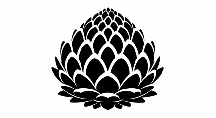 A striking black and white illustration depicts a detailed artichoke with overlapping scales high quality professional © arfanah02