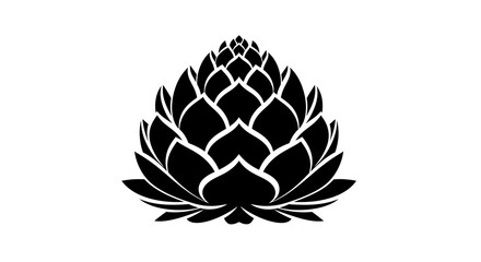 A striking black and white silhouette of an artichoke showcasing its layered petal like structure high quality professional detailed © arfanah02