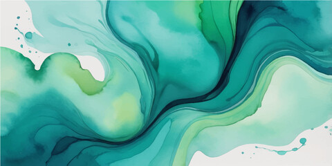 Abstract watercolor blue background featuring a liquid paint texture with flowing waves of sea green and 3d silk curves in a wavy motion design © QUALITY BOOST