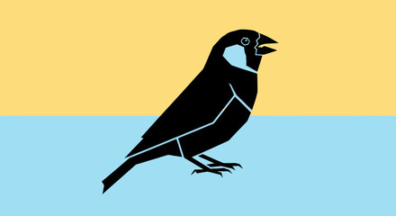 Obraz premium Stylized Black Bird Silhouette on Yellow and Blue Background