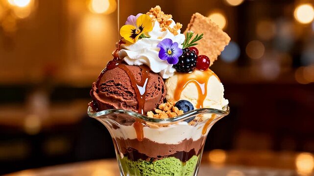 Ice cream sundae with toppings