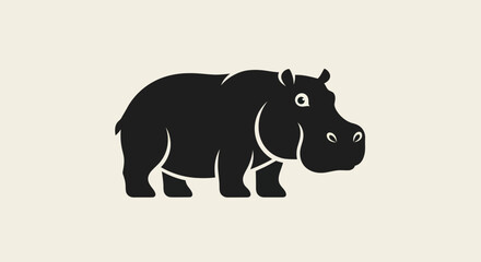Fototapeta premium Stylized Black Hippopotamus Silhouette Icon on Cream Background