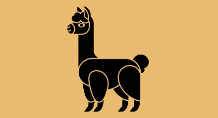 Stylized Black Llama Silhouette on Ochre Background © Halan