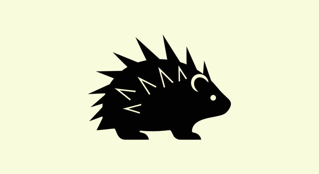 Stylized black hedgehog silhouette with white accents on cream background