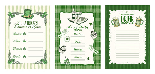 Patricks Day Menu Template Vector Set Collection Vintage Dinner Special For Restaurant Cafe Pub © trihubova